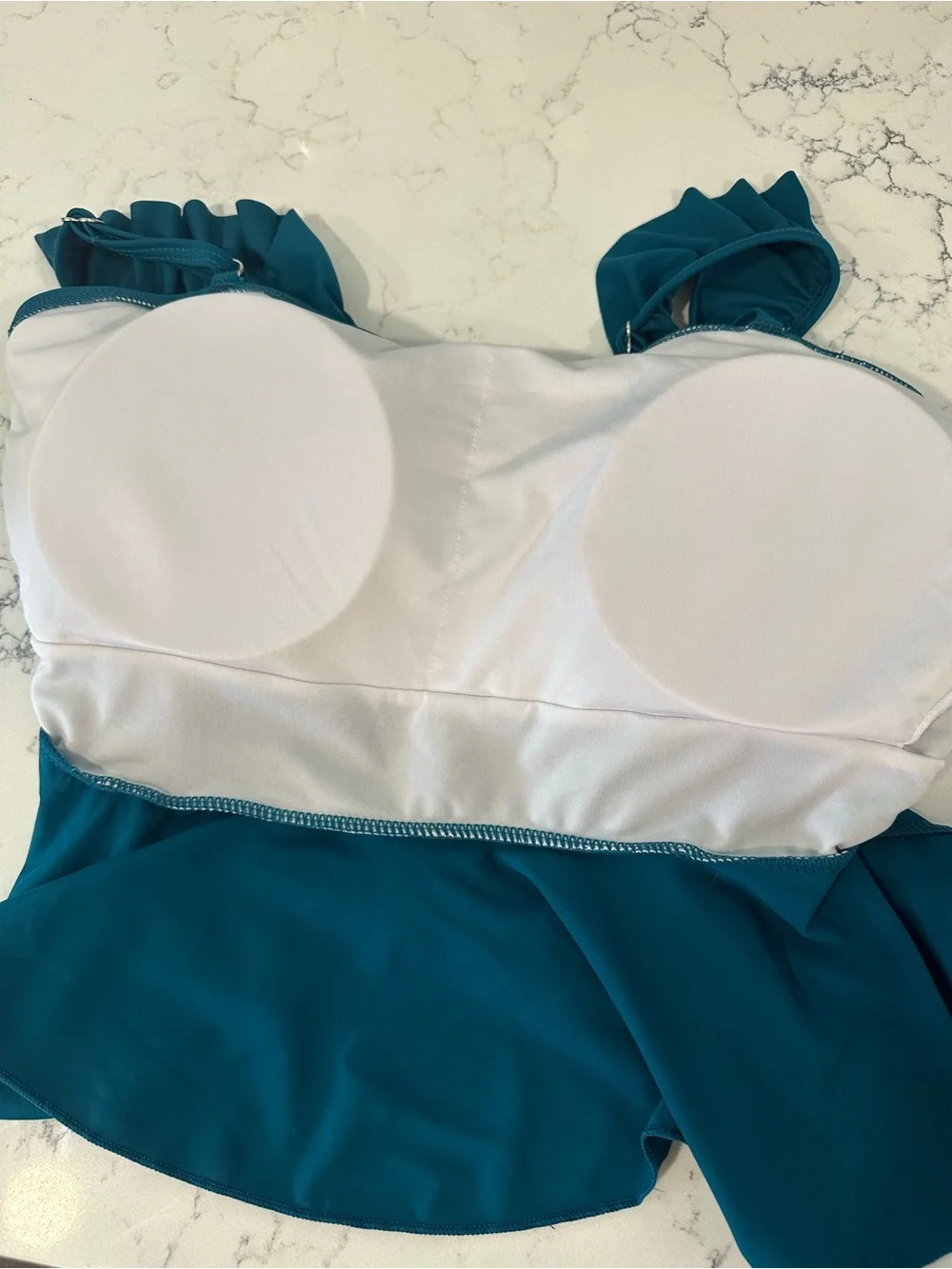 Teal Peplum Tankini with Tropical Print Bottom